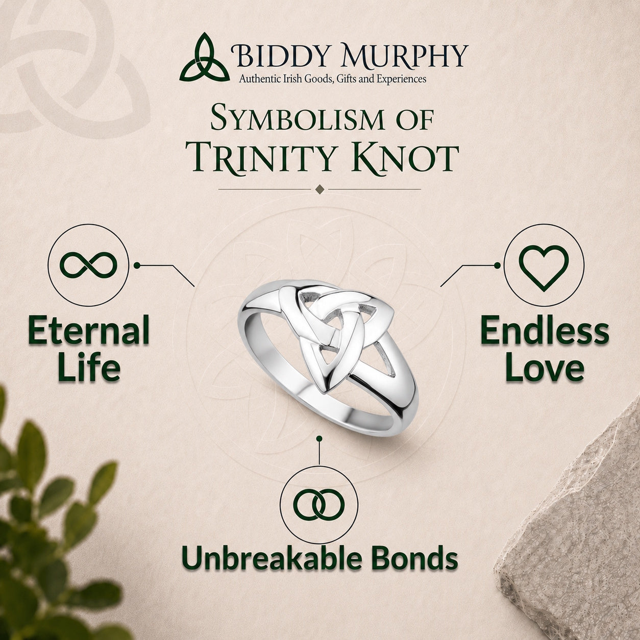 Irish Sterling Silver Trinity Knot Ring for Women