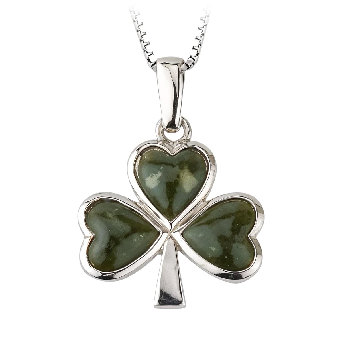 Irish Sterling Silver Connemara Marble Shamrock Necklace (3-Leaf Clover)