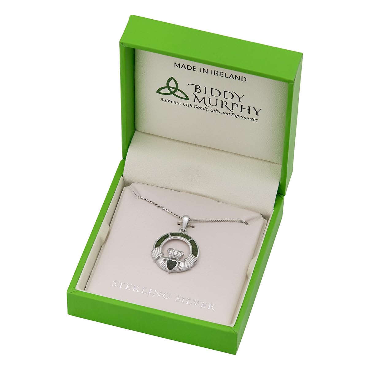 Irish Sterling Silver Connemara Marble Claddagh Necklace for Women