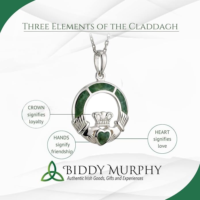 Irish Sterling Silver Connemara Marble Claddagh Necklace for Women