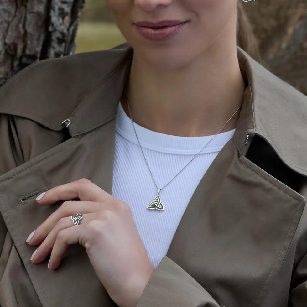 Irish Sterling Silver Connemara Marble Trinity Knot Necklace