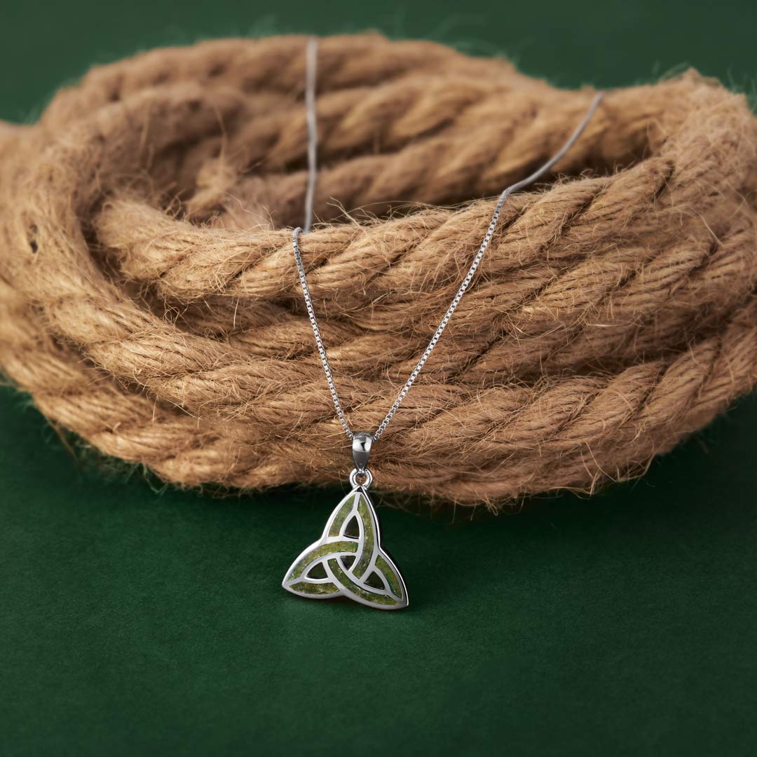 Irish Sterling Silver Connemara Marble Trinity Knot Necklace