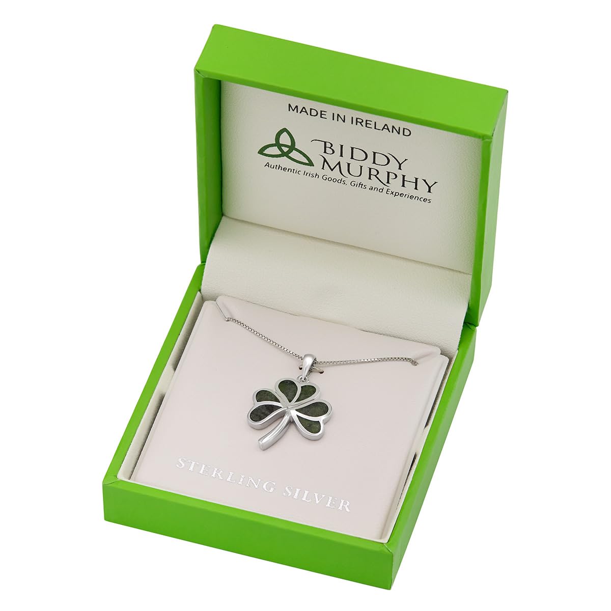 Irish Sterling Silver Connemara Marble Shamrock Necklace for Women