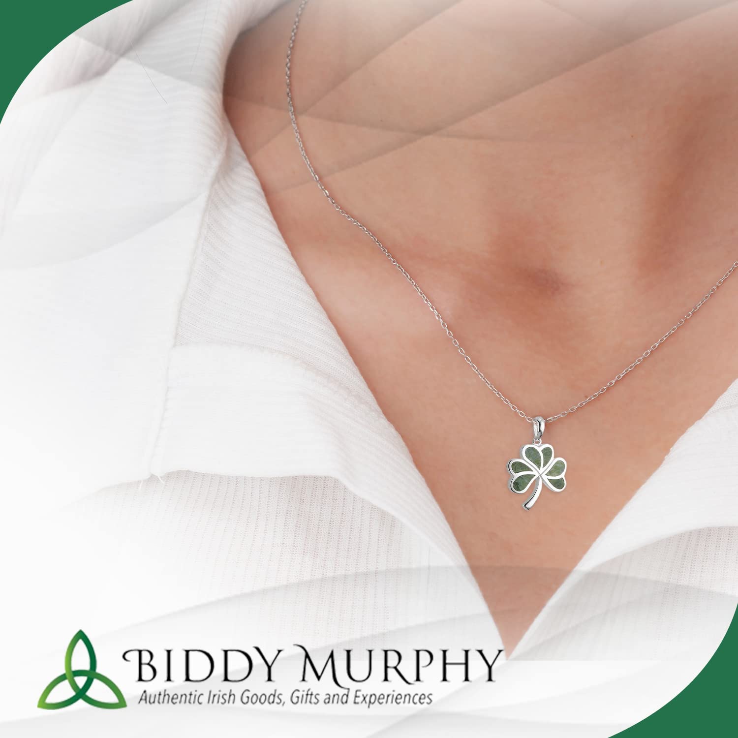 Irish Sterling Silver Connemara Marble Shamrock Necklace for Women