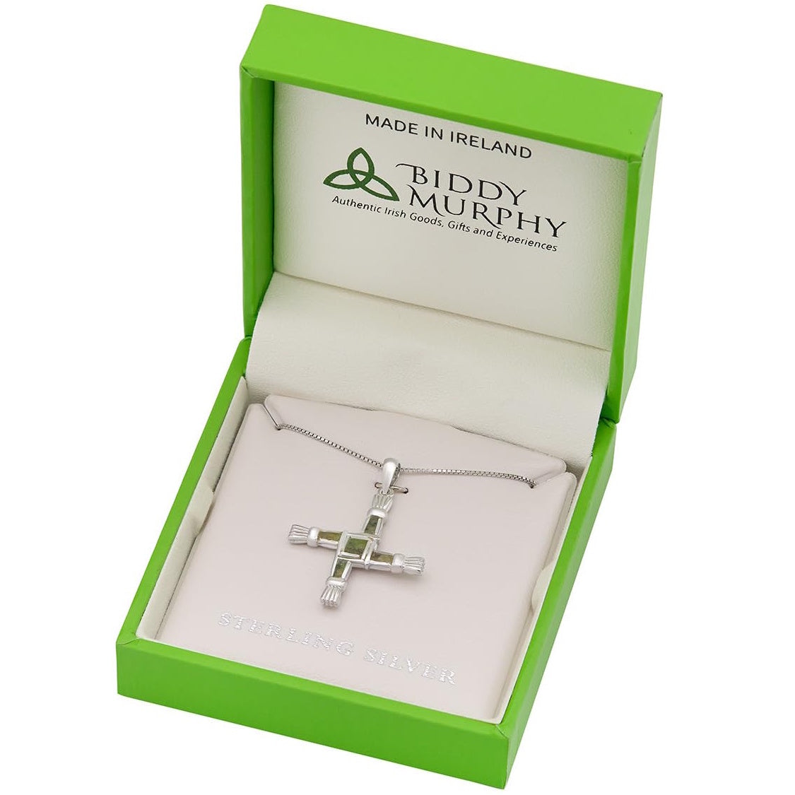 Irish Sterling Silver Connemara Marble St. Brigid Cross Necklace