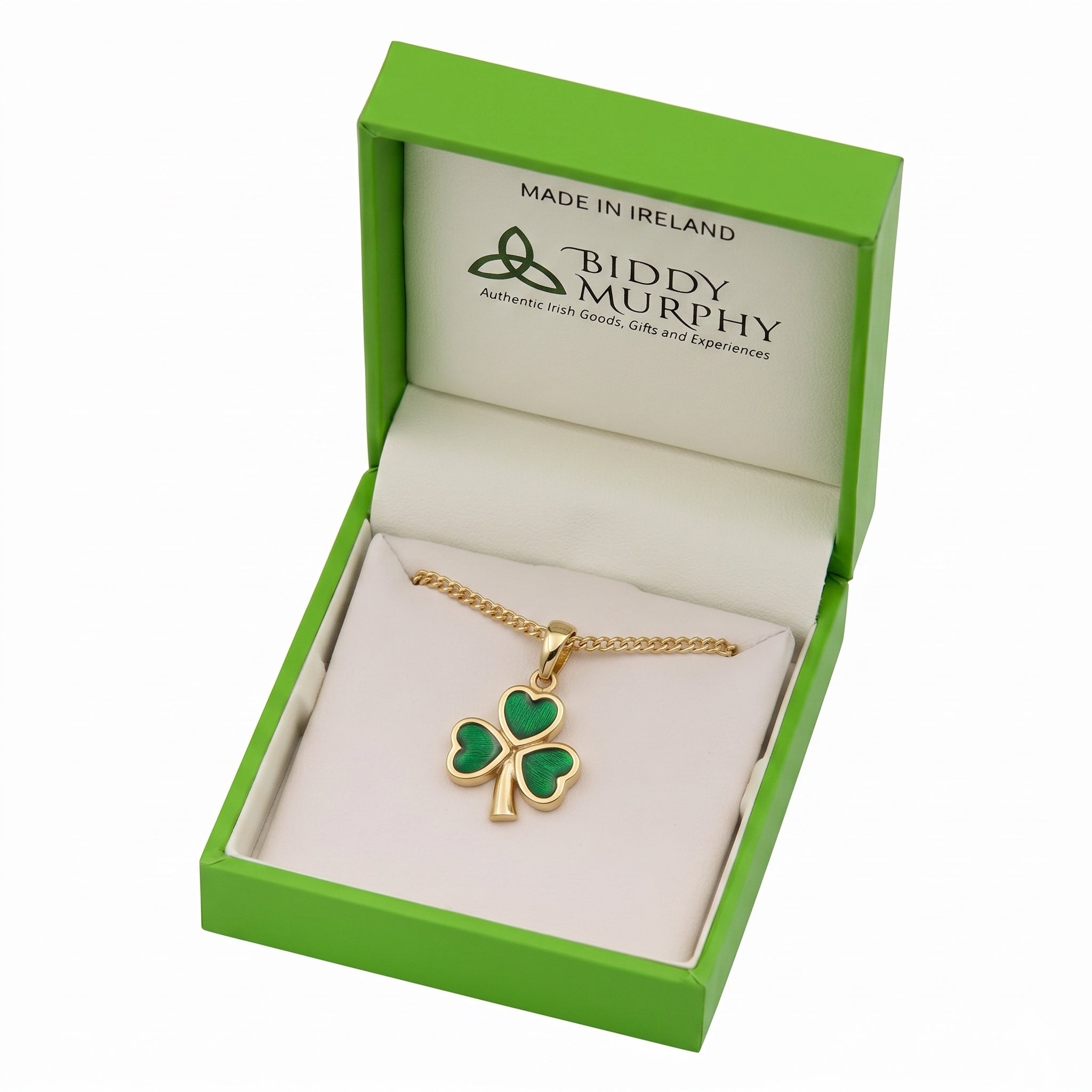 Irish Gold-Plated Shamrock Pendant Necklace with Green Enamel