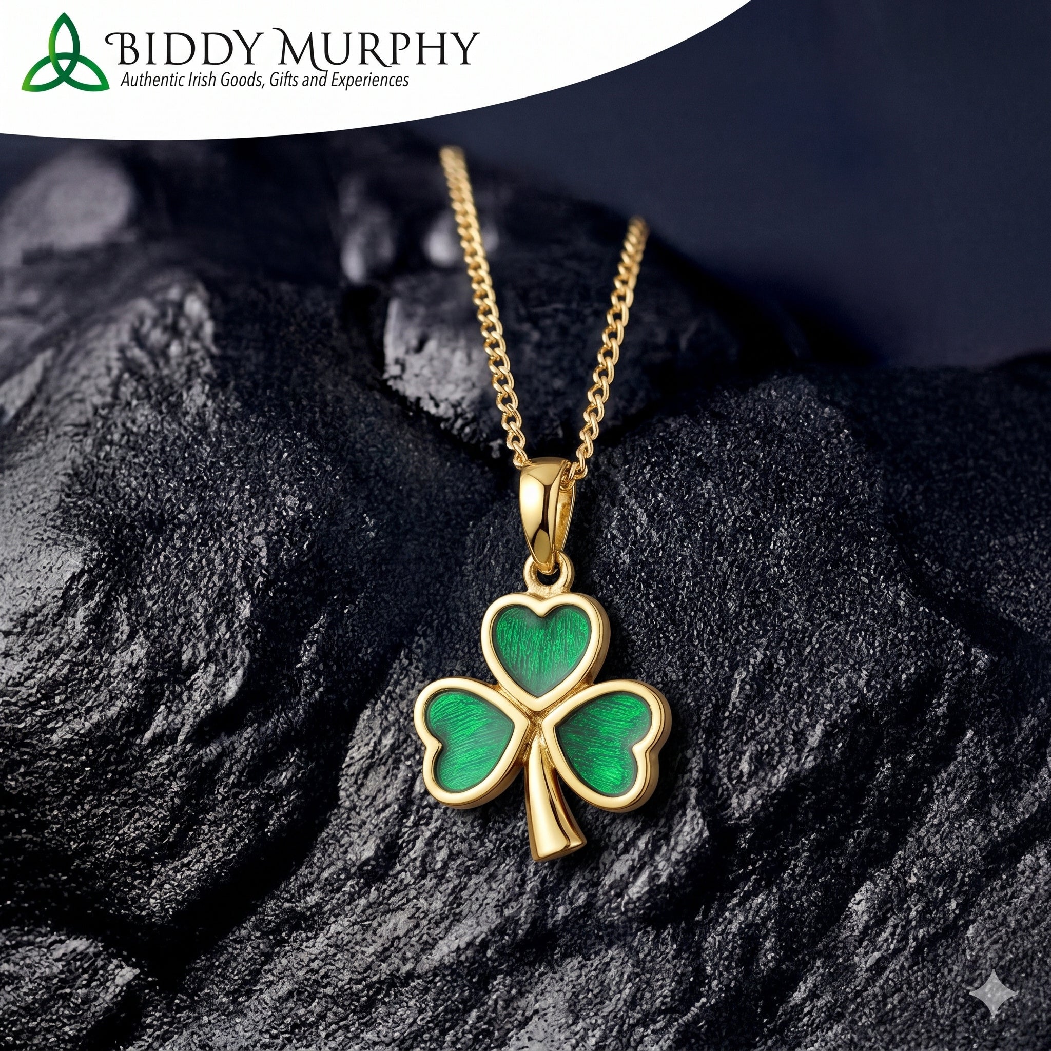 Irish Gold-Plated Shamrock Pendant Necklace with Green Enamel