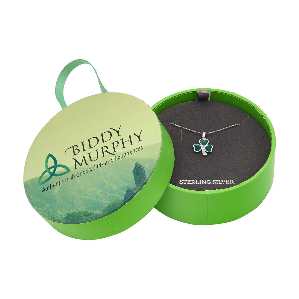 Irish Sterling Silver Shamrock Necklace with Green Enamel