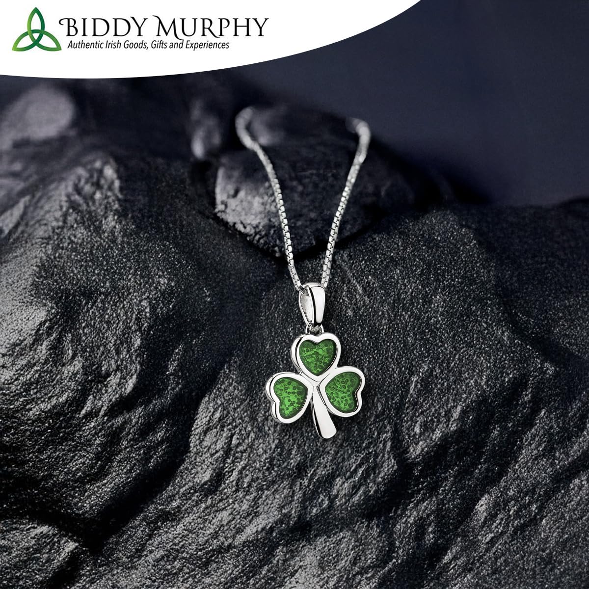 Irish Sterling Silver Shamrock Necklace with Green Enamel