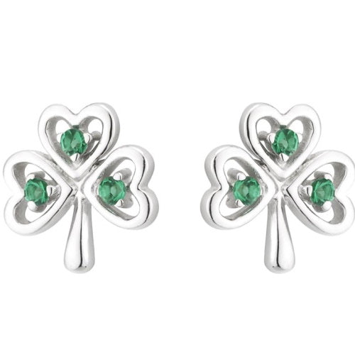 Irish Sterling Silver Green Crystal Shamrock Stud Earrings