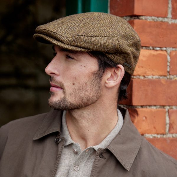 Irish Tweed Flat Cap - Green Brown Donegal Fleck 100% Wool Vintage Hat