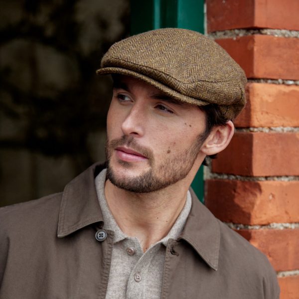 Irish Tweed Flat Cap - Green Brown Donegal Fleck 100% Wool Vintage Hat