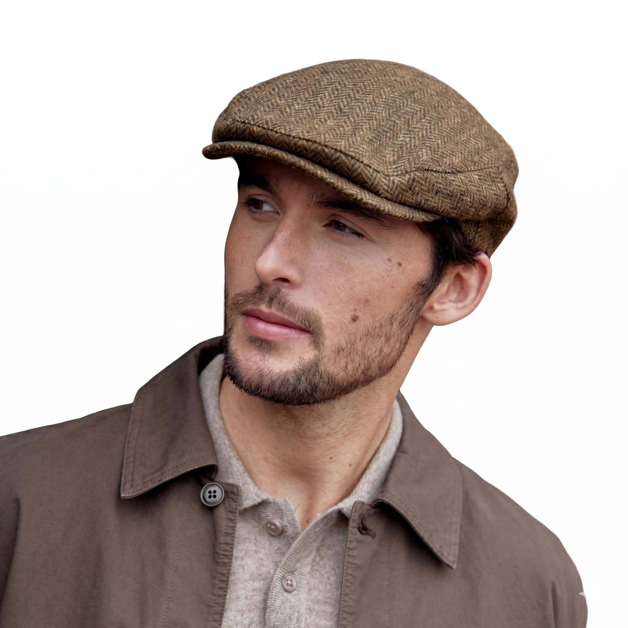 Irish Tweed Flat Cap - Green Brown Donegal Fleck 100% Wool Vintage Hat