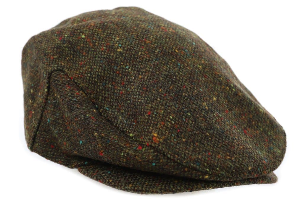 Irish Tweed Flat Cap - Green Brown Donegal Fleck 100% Wool Vintage Hat