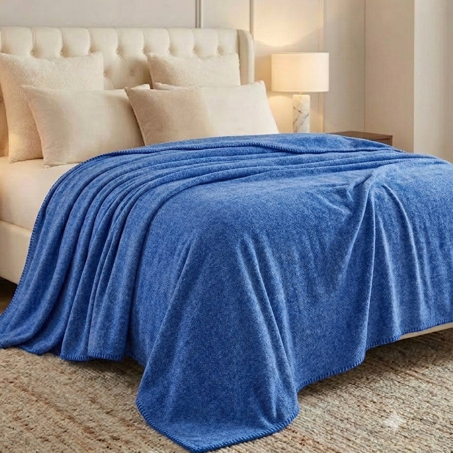 100% Irish Wool Blanket (Blue, Queen/King Size 108" x 90")