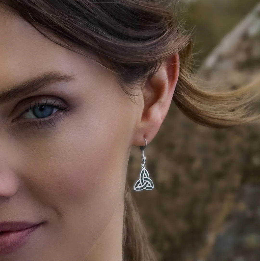 Irish Sterling Silver Connemara Marble Trinity Knot Earrings