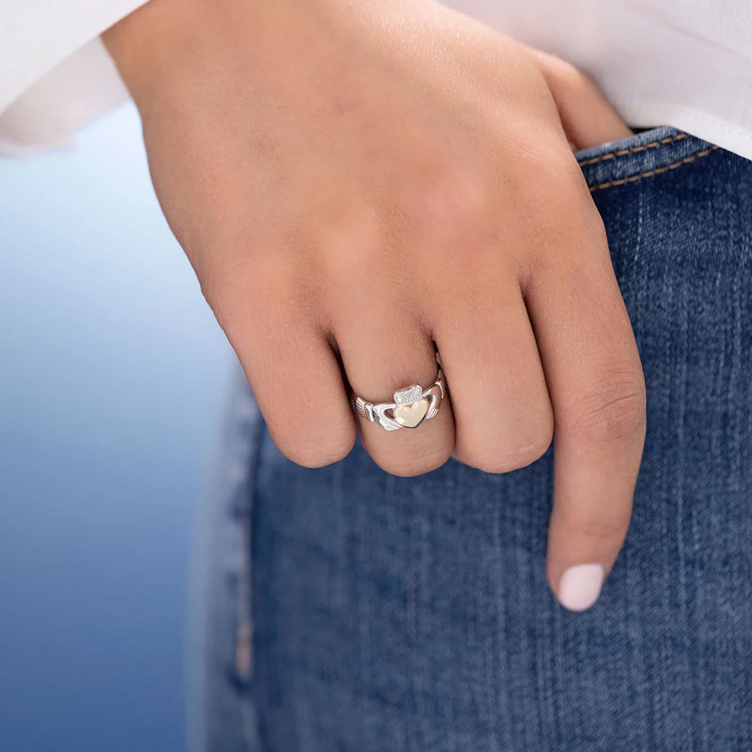 Irish Sterling Silver & 10K Gold Claddagh Ring for Women
