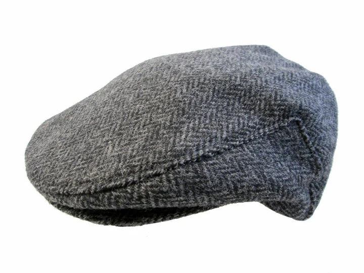 Irish Tweed Flat Cap - Gray Herringbone 100% Wool Vintage Hat