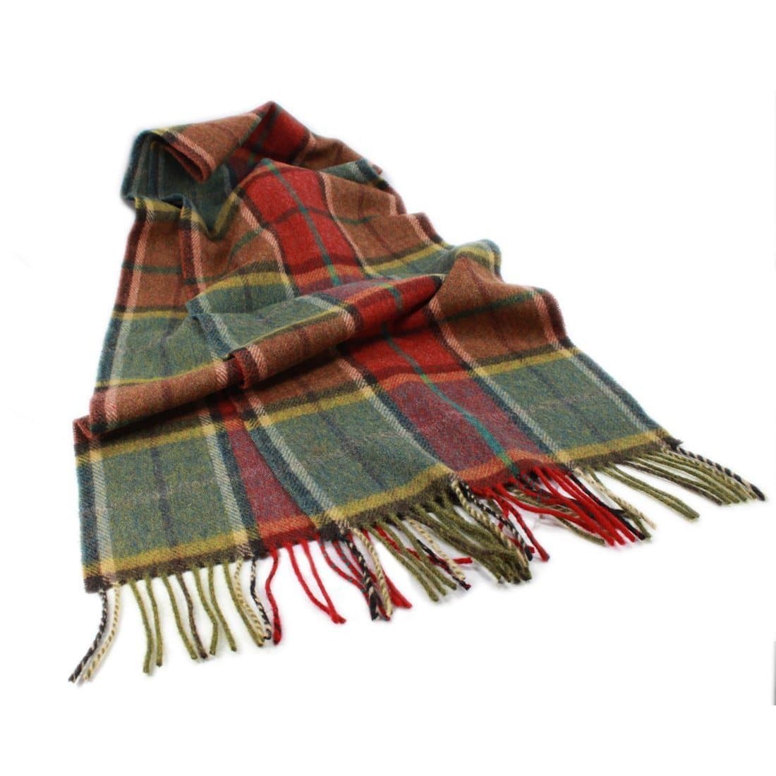 100% Irish Wool Scarf - Autumnal Earth Tone Tartan Plaid, 12" x 60", Made in Ireland