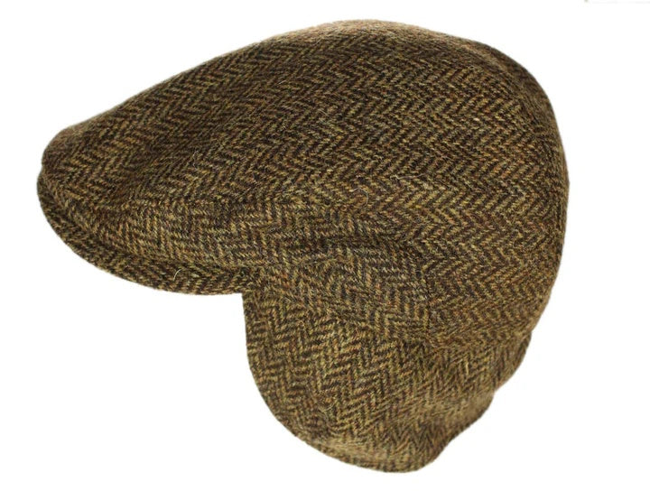 Irish 100% Wool Flat Cap with Tuck Away Ear Flaps - Brown