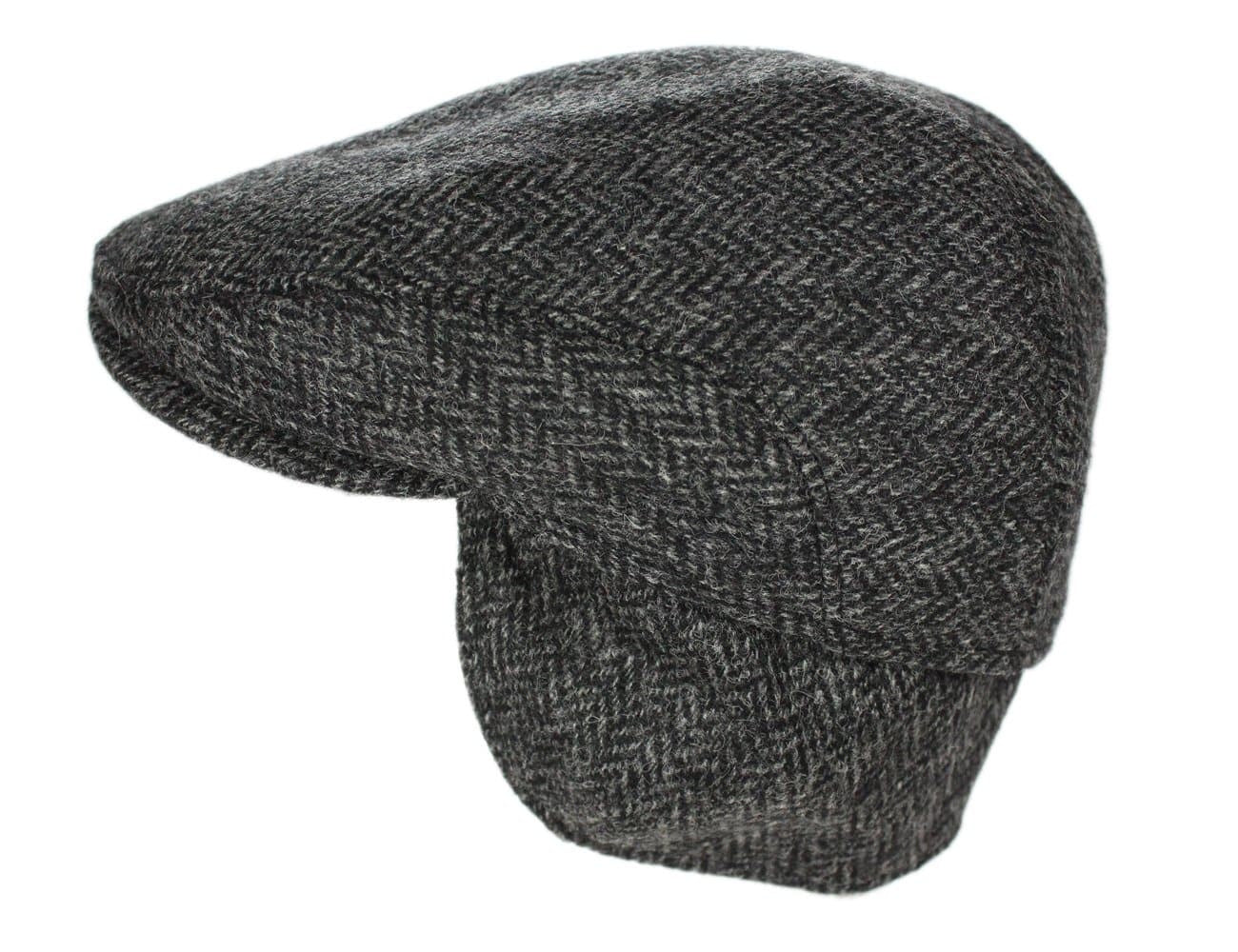 Irish 100% Wool Flat Cap with Tuck Away Ear Flaps - Grey