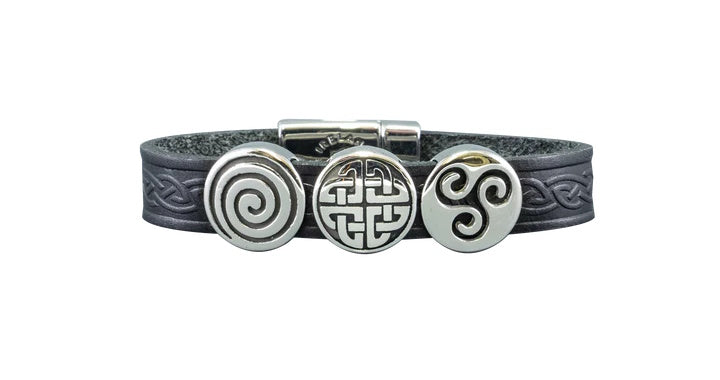 Irish Leather Celtic Silver Charms Bracelet - 7in