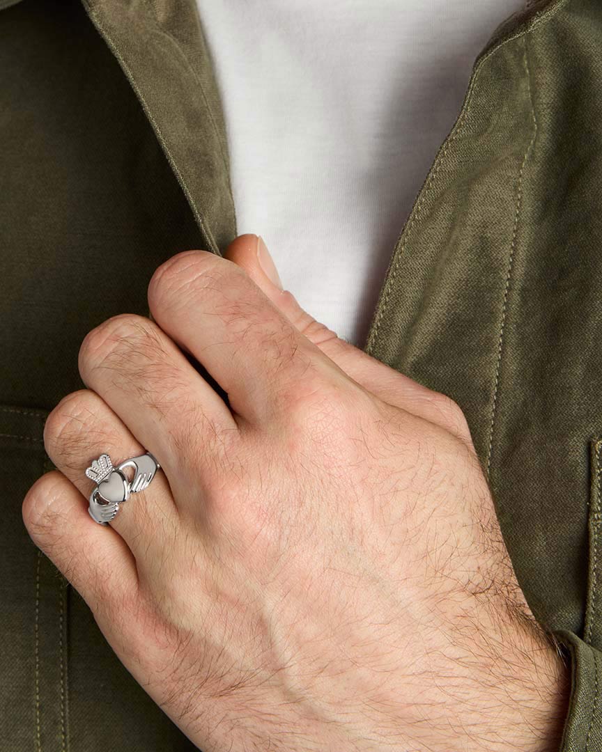 Irish Sterling Silver Heavy Claddagh Ring For Men