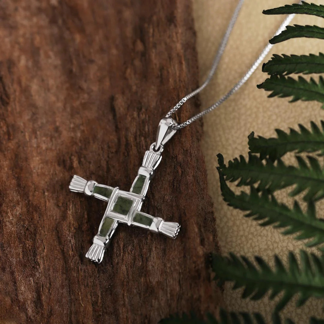 Irish Sterling Silver Connemara Marble St. Brigid Cross Necklace