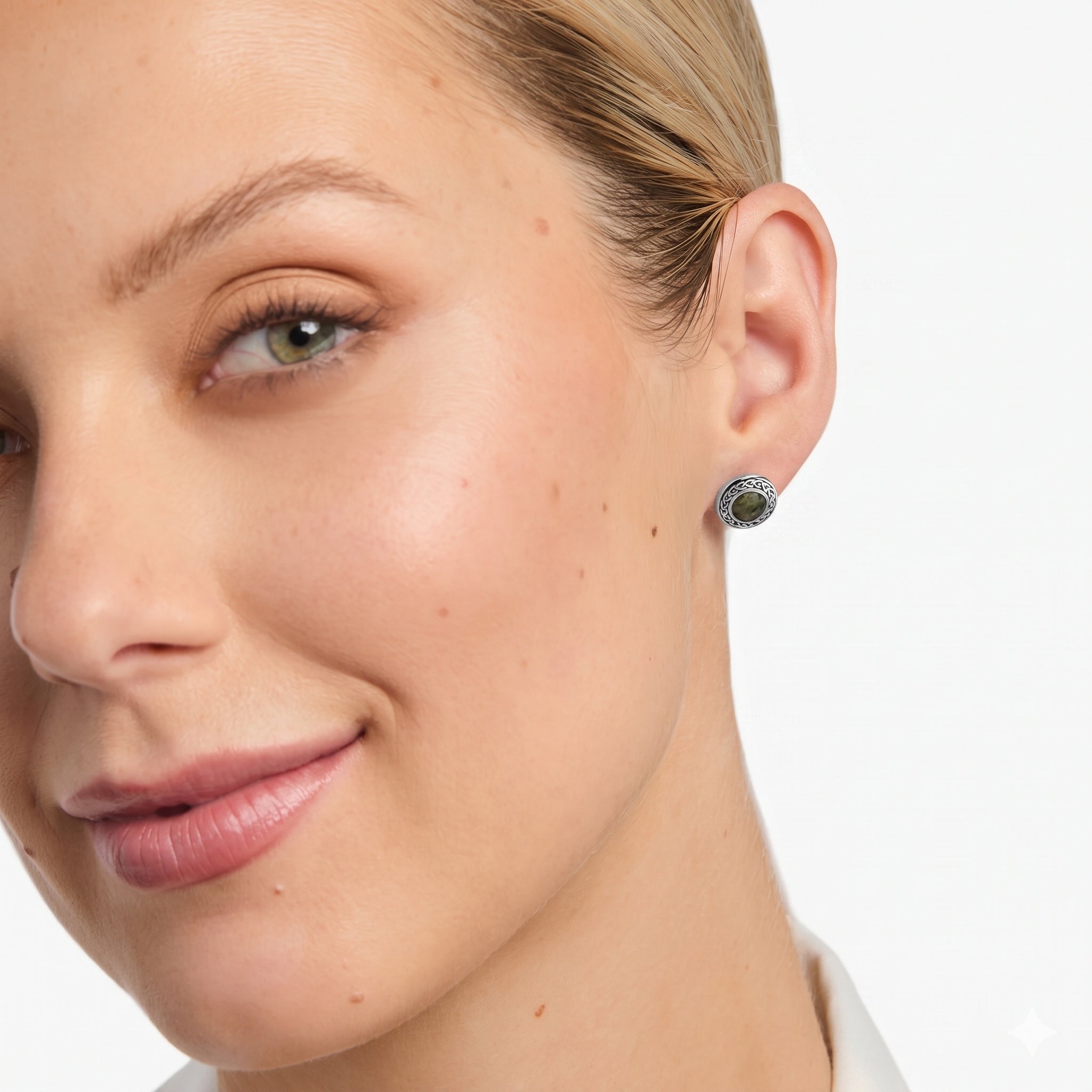 Irish Sterling Silver Connemara Marble Round Stud Earrings