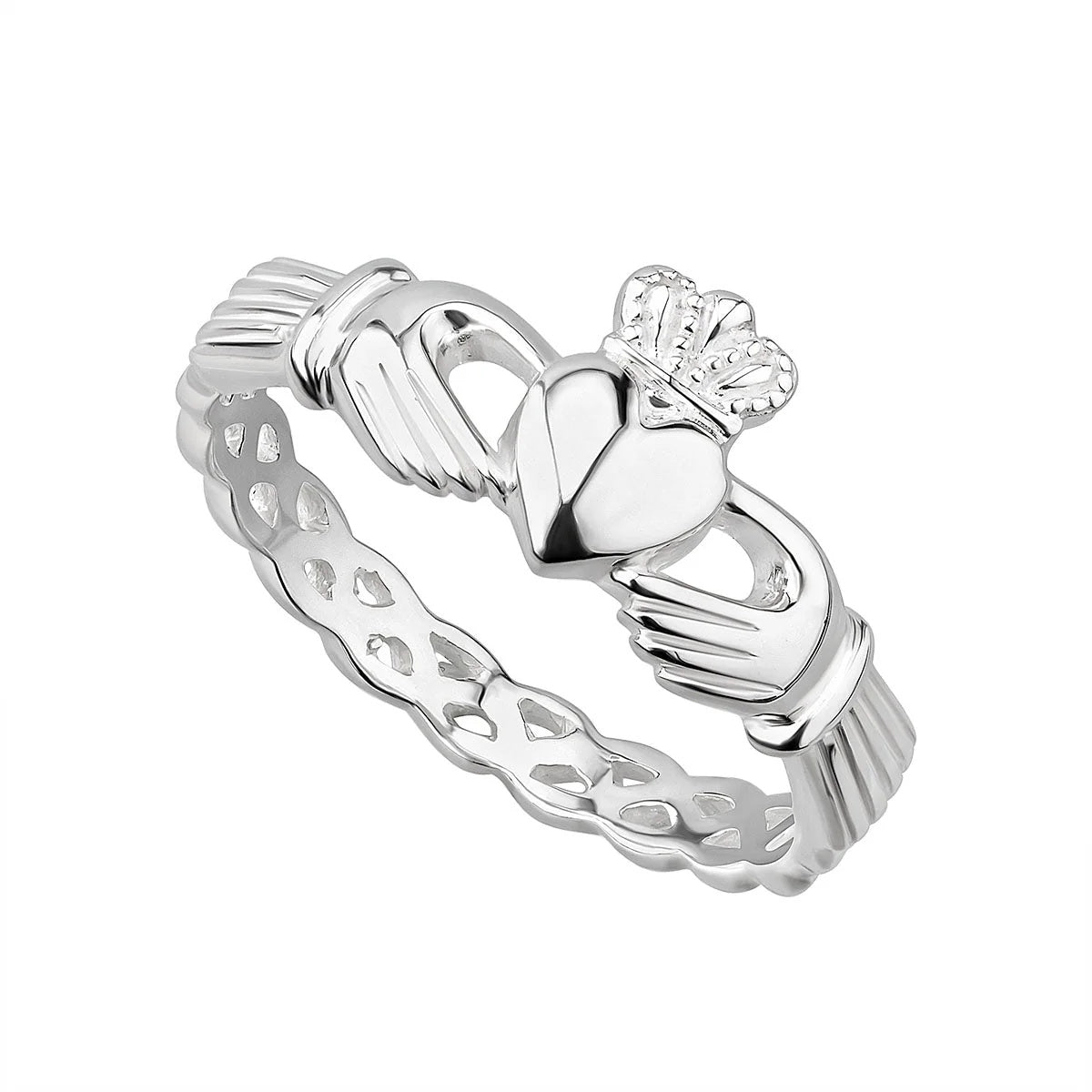 Irish Sterling Silver Weave Band Claddagh Ring for Women