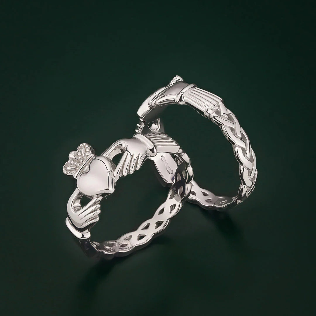 Irish Sterling Silver Weave Band Claddagh Ring for Women