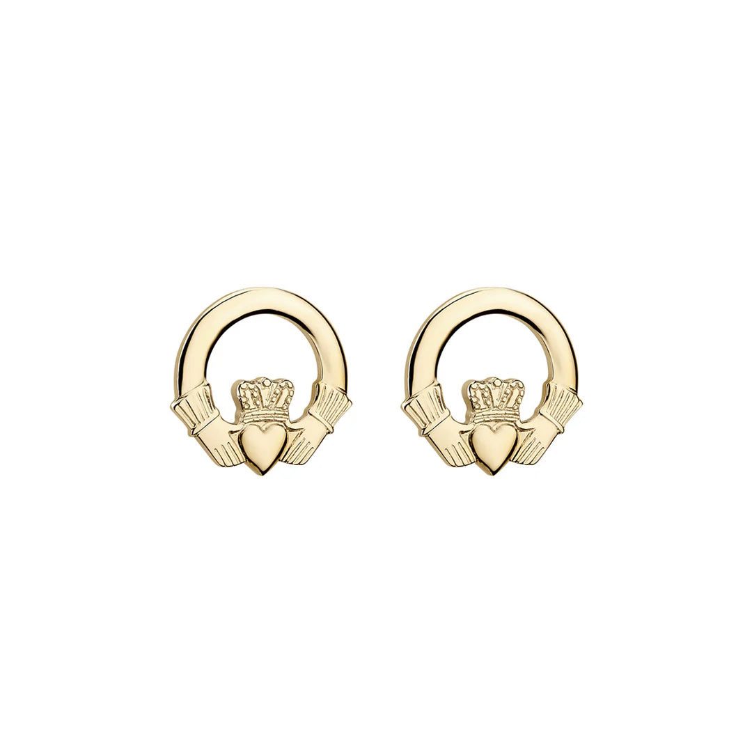 Irish Small 10K Gold Claddagh Stud Earrings
