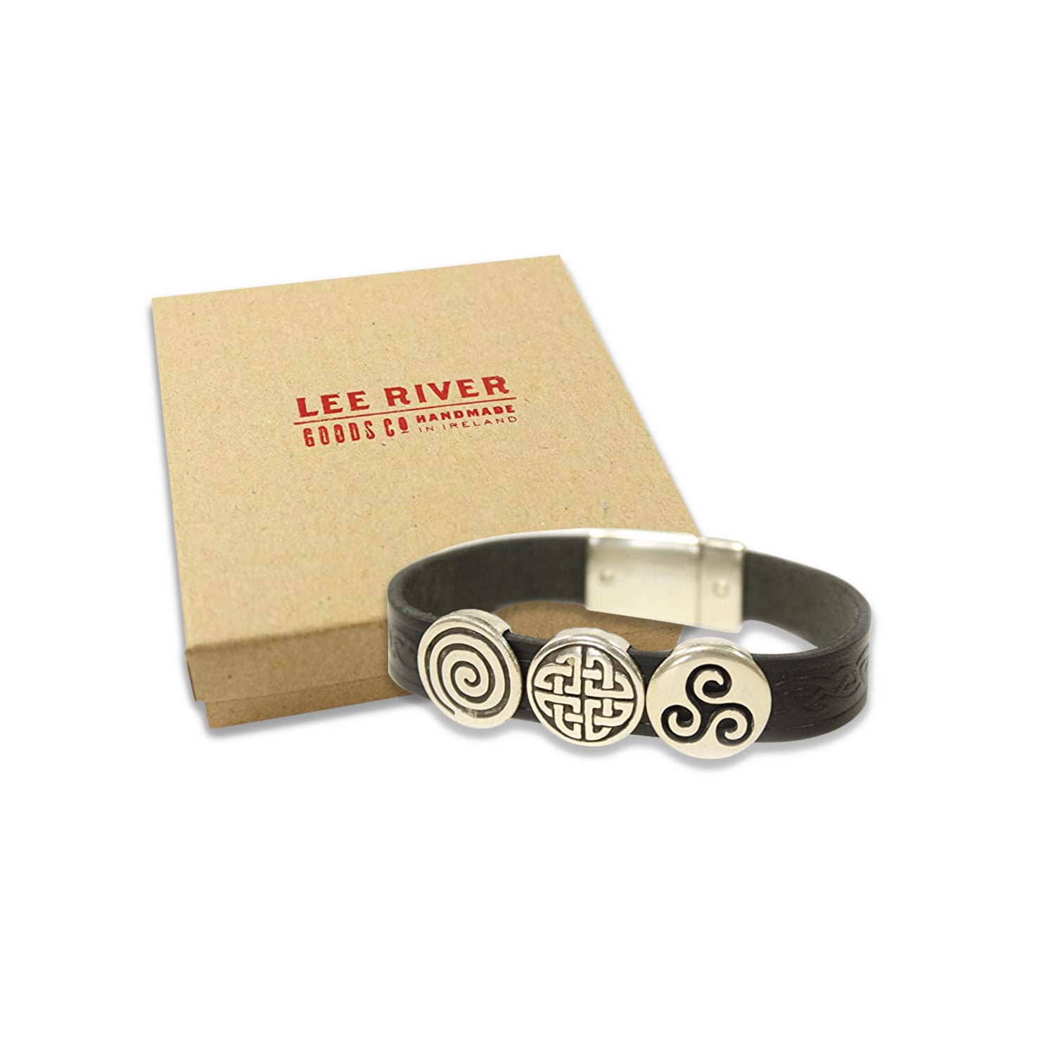 Irish Leather Celtic Silver Charms Bracelet - 7in