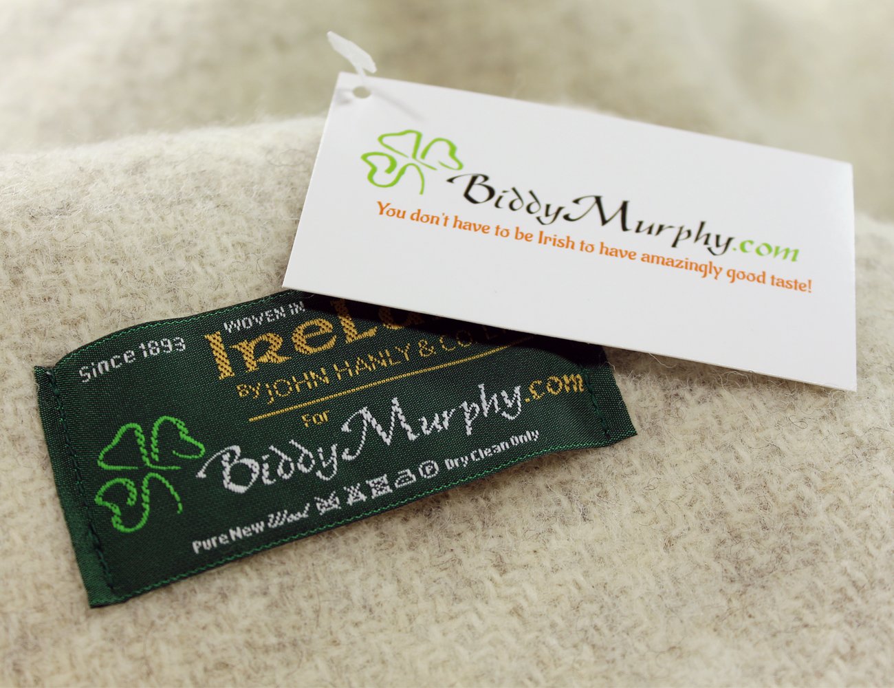 Biddy Murphy Irish Wool Blanket 100% Natural Lambswool Non-Dyed Throw 71 Inches Long by 52 Inches Wide Fringed Soft and Warm Woven Home Decor Made in Ireland
