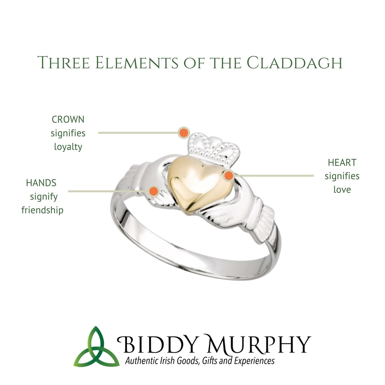 Irish 10K Gold Heart Silver Weave Band Claddagh Ring for Women