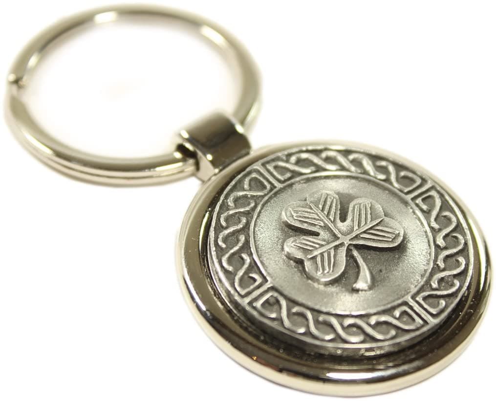 Irish Lucky Shamrock Keychain – Stainless Steel & Pewter