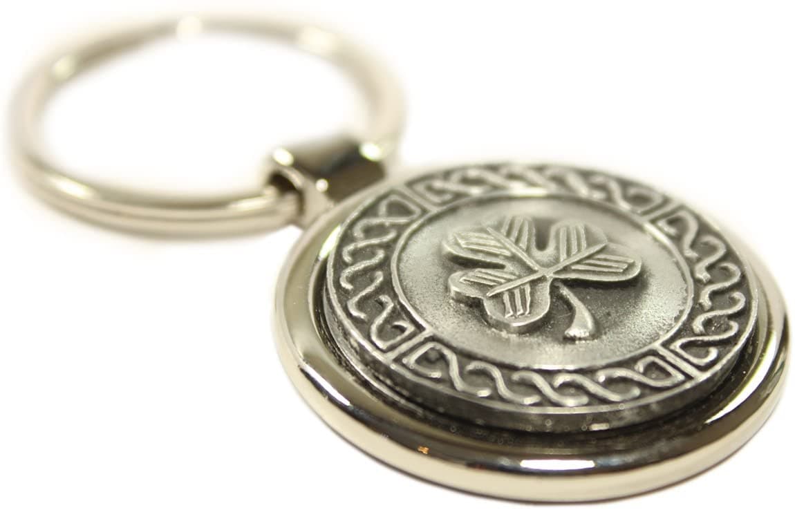 Irish Lucky Shamrock Keychain – Stainless Steel & Pewter
