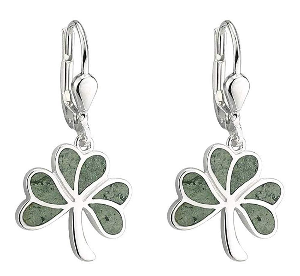 Irish Sterling Silver Connemara Marble Shamrock Earrings