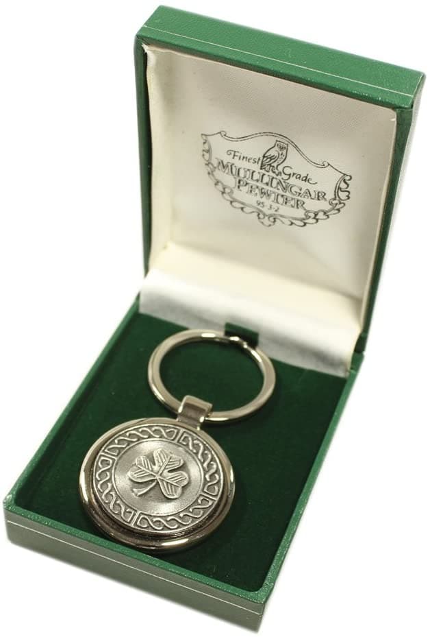 Irish Lucky Shamrock Keychain – Stainless Steel & Pewter