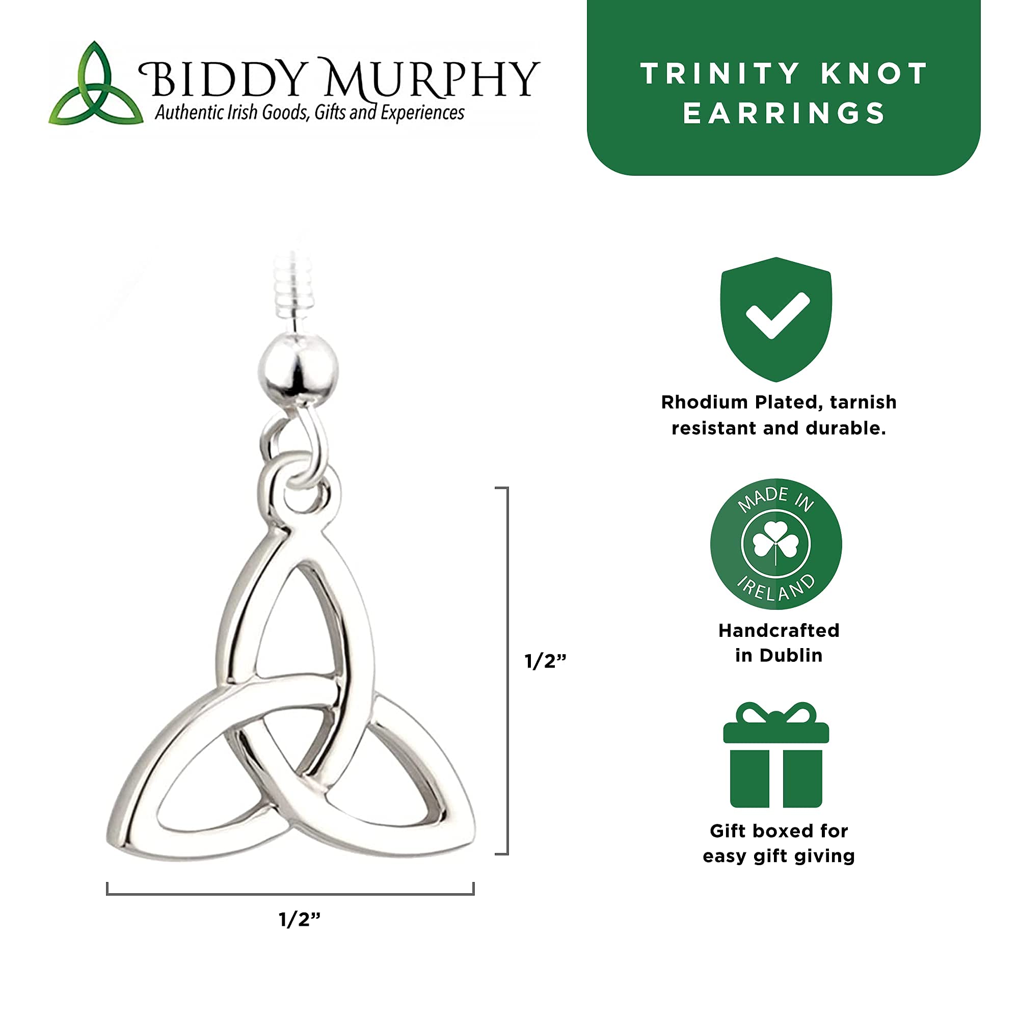 Irish Rhodium-Plated Trinity Knot Dangle Earrings