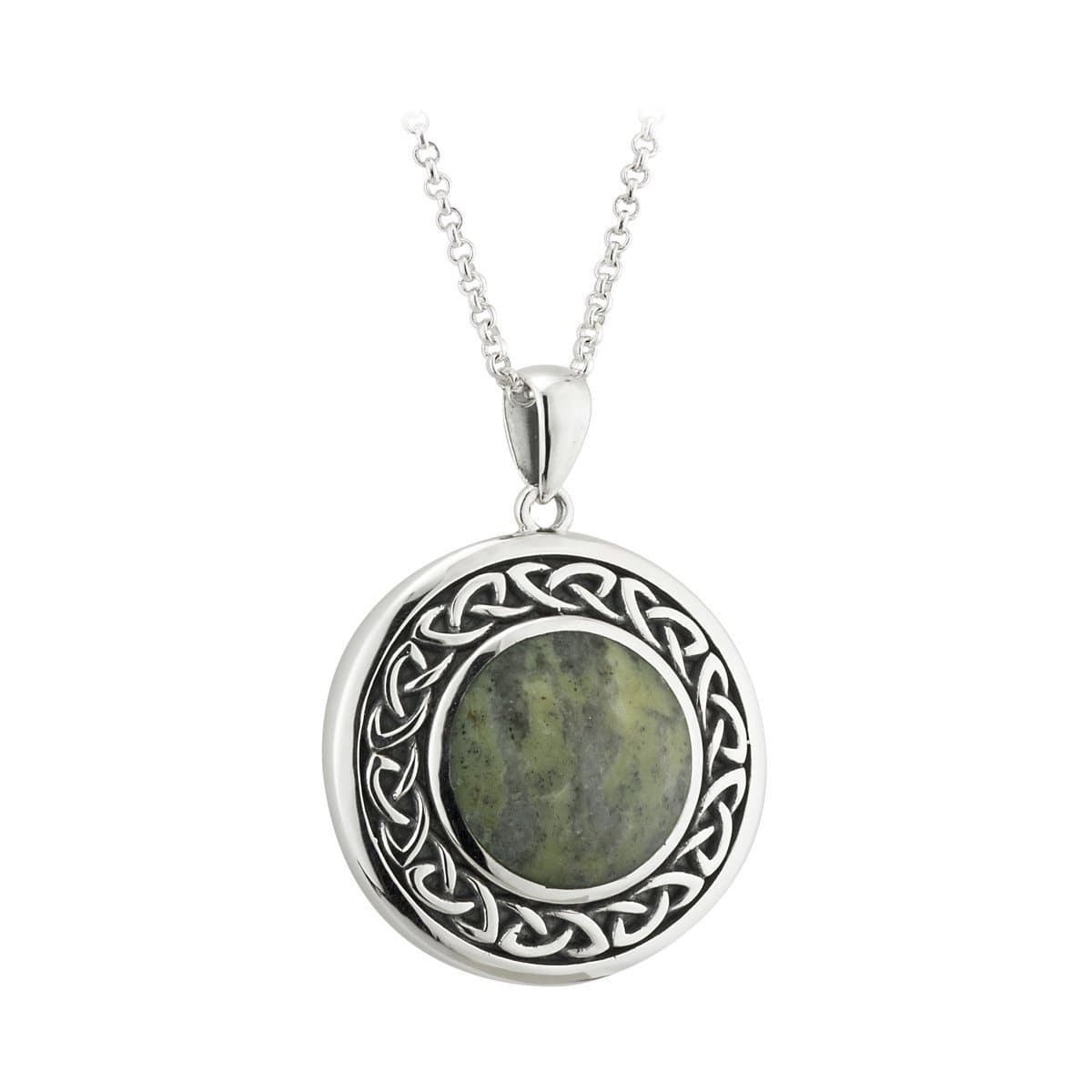 Irish Sterling Silver Connemara Marble Round Celtic Necklace for Women