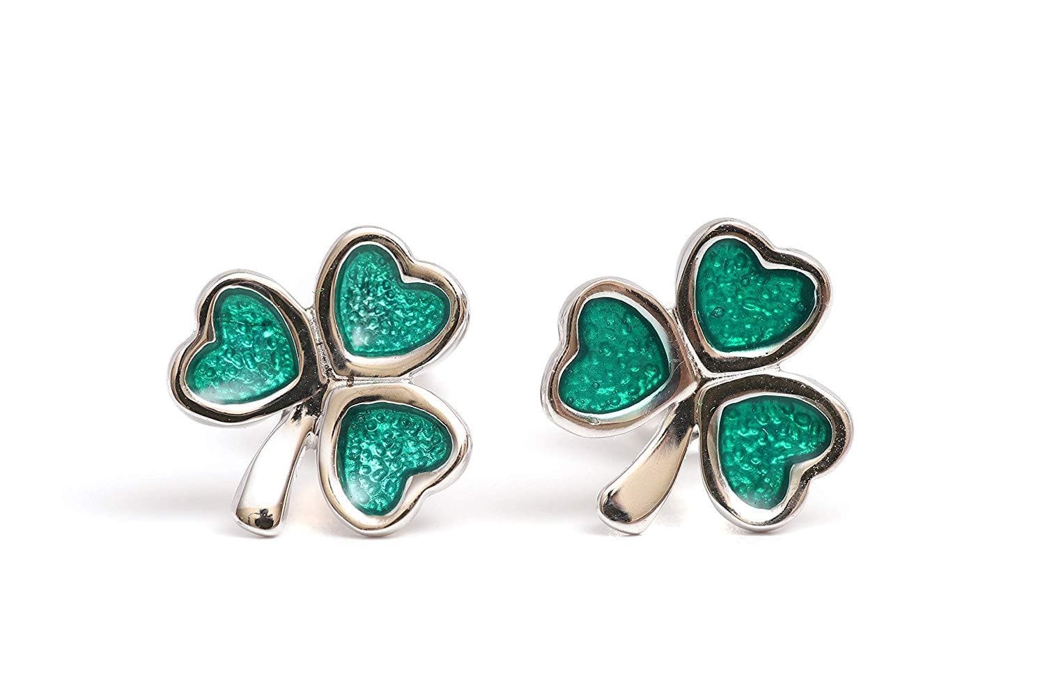 Irish Sterling Silver Green Enamel Shamrock Stud Earrings