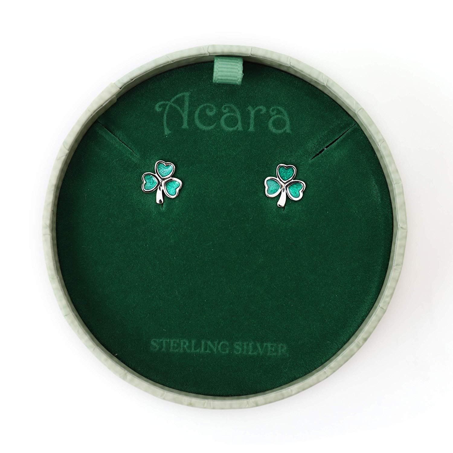 Irish Sterling Silver Green Enamel Shamrock Stud Earrings