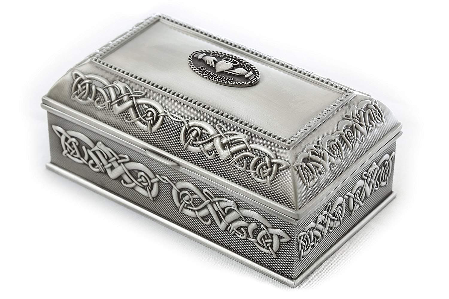 Irish Pewter Claddagh Jewelry Box: Exquisite & Spacious Storage