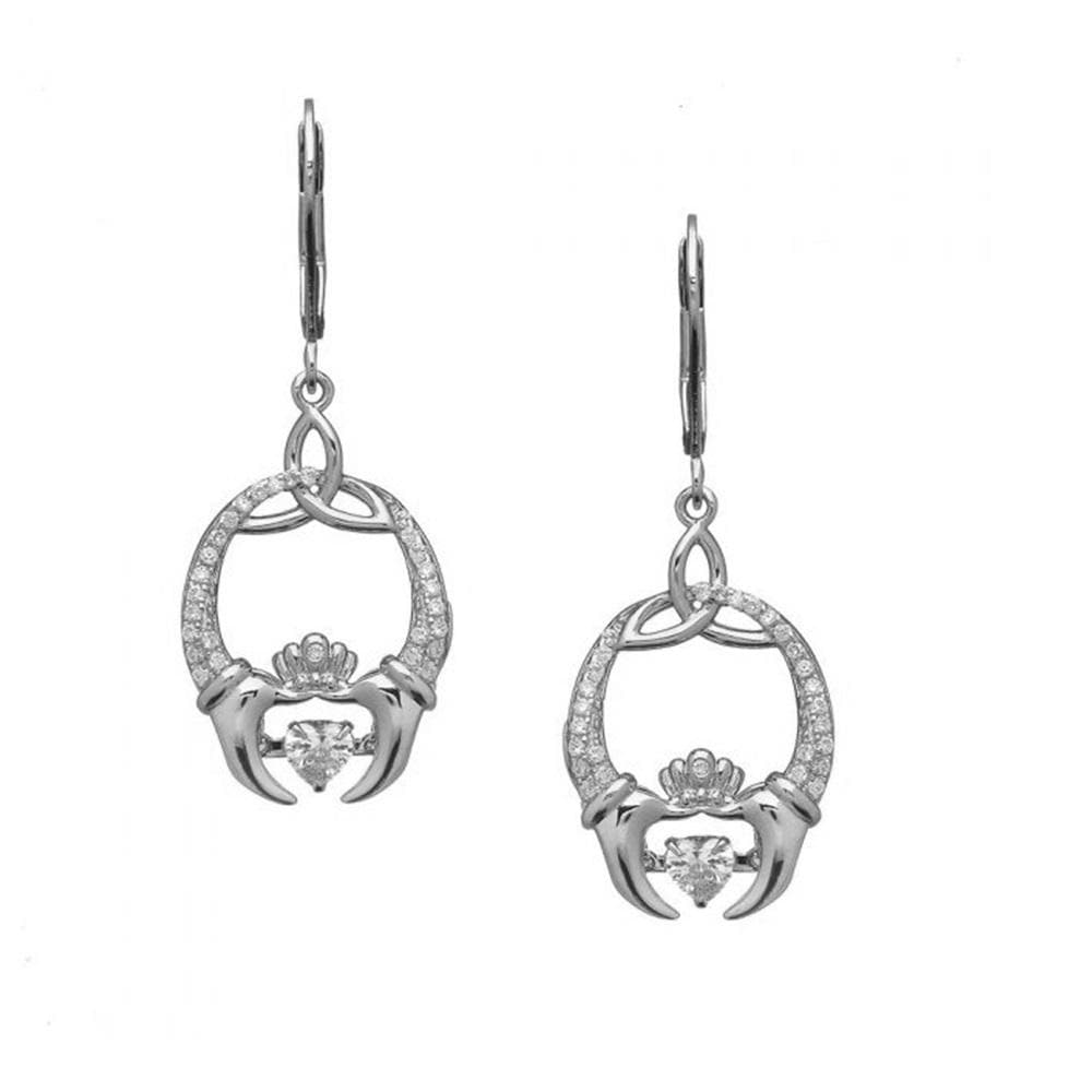 Irish Sterling Silver CZ Infinity Claddagh Earrings