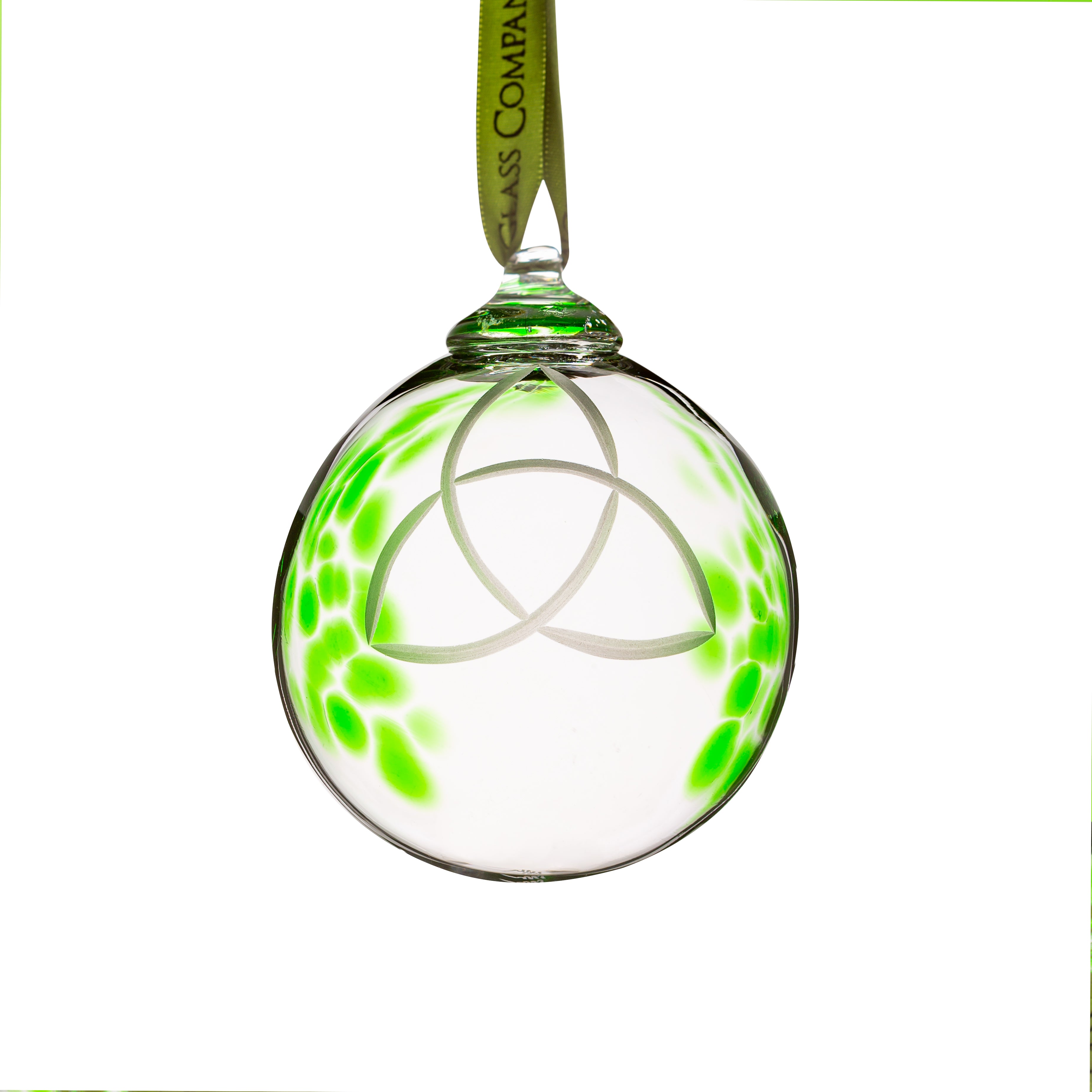 Hand-Blown Irish Trinity Knot Glass Bauble Hanging Ornament - Handmade Etched in Ireland
