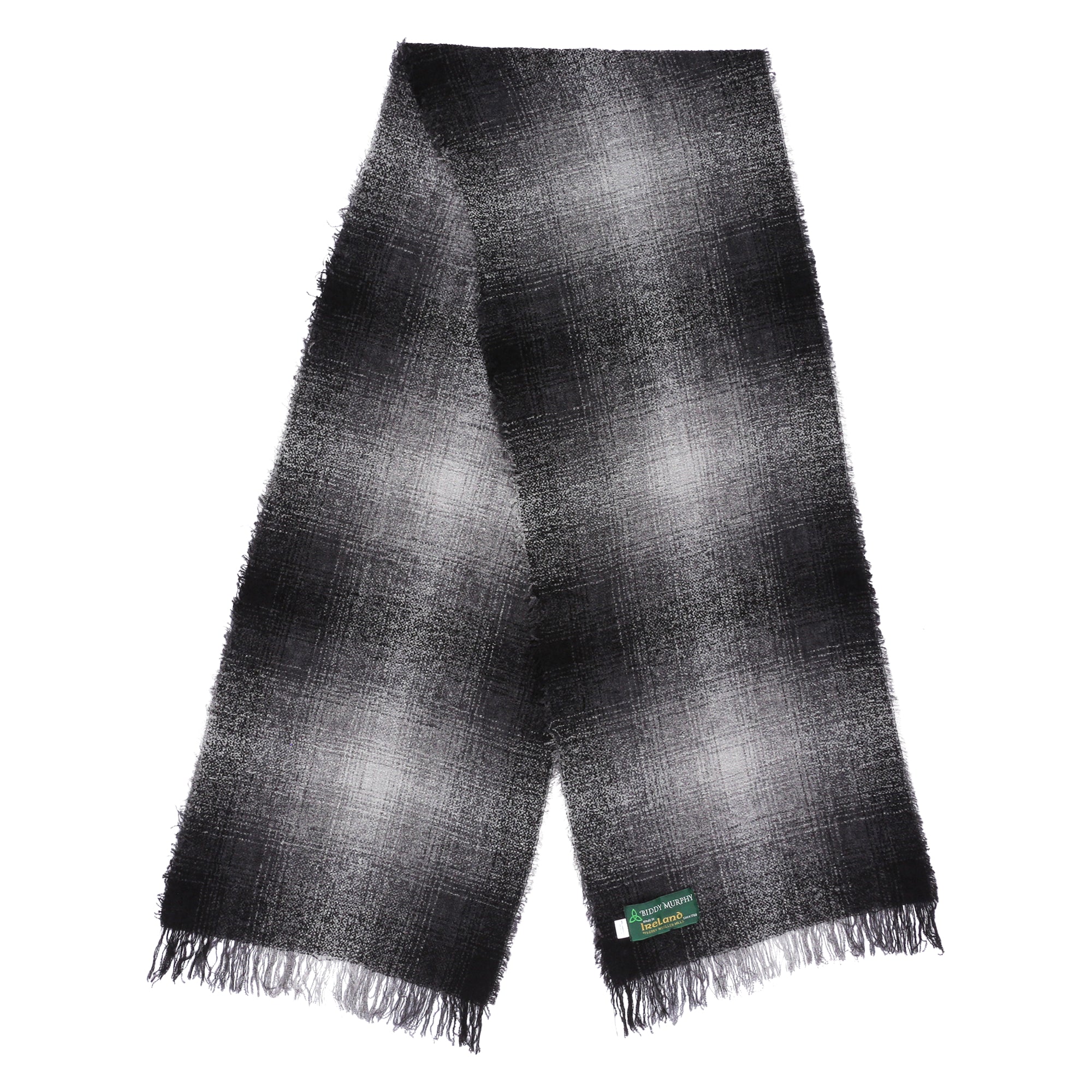 Irish Wool Shawl Wrap – Gray/Black , 100% Soft Warm Wool Scarf, Made in Ireland