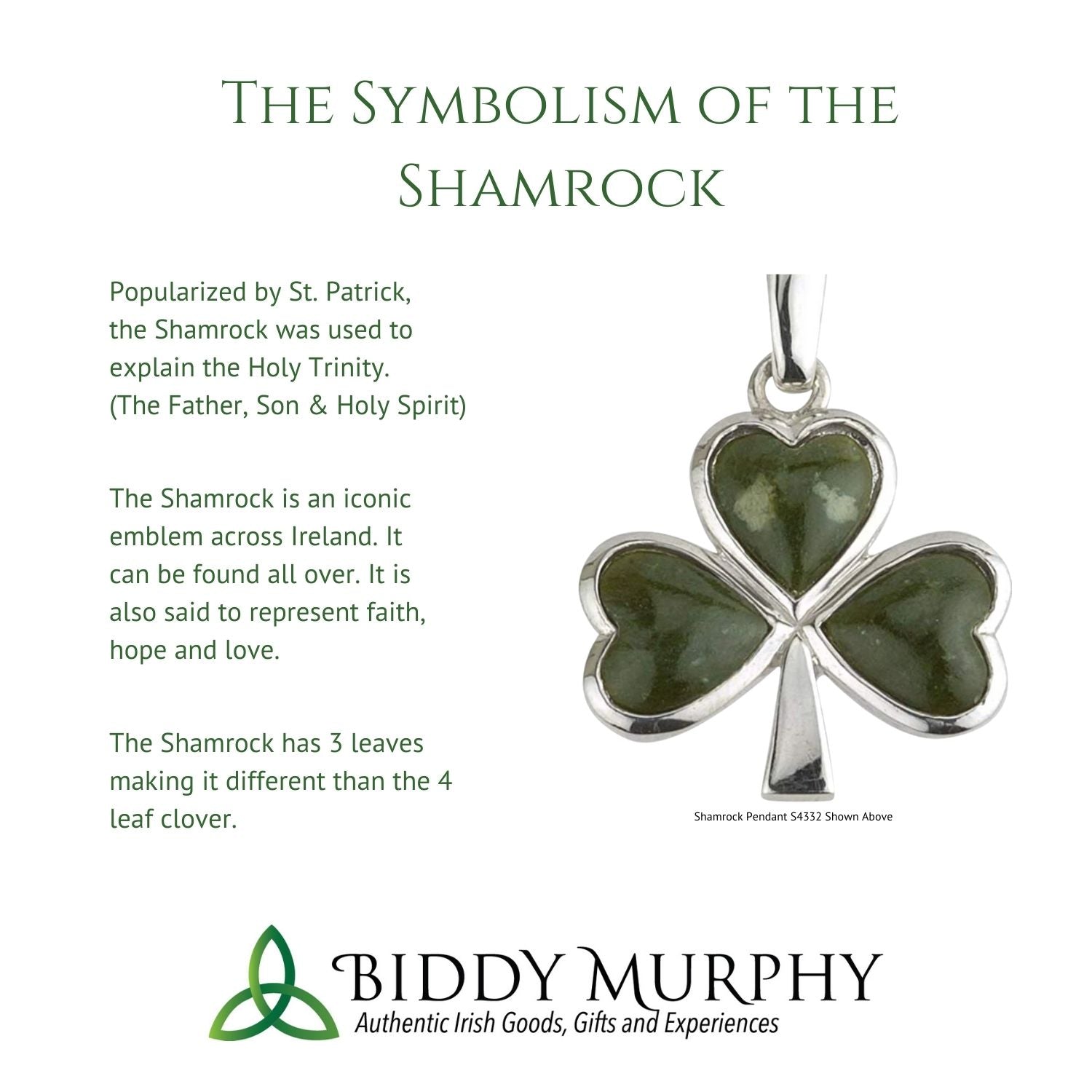 Irish Sterling Silver Shamrock Necklace with Green Enamel