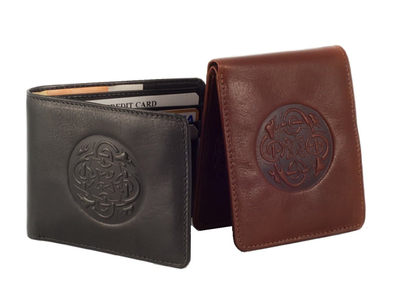 Irish Leather Wallet Celtic Wolf Hound Design by Our Maker-Partner in Co. Cork.