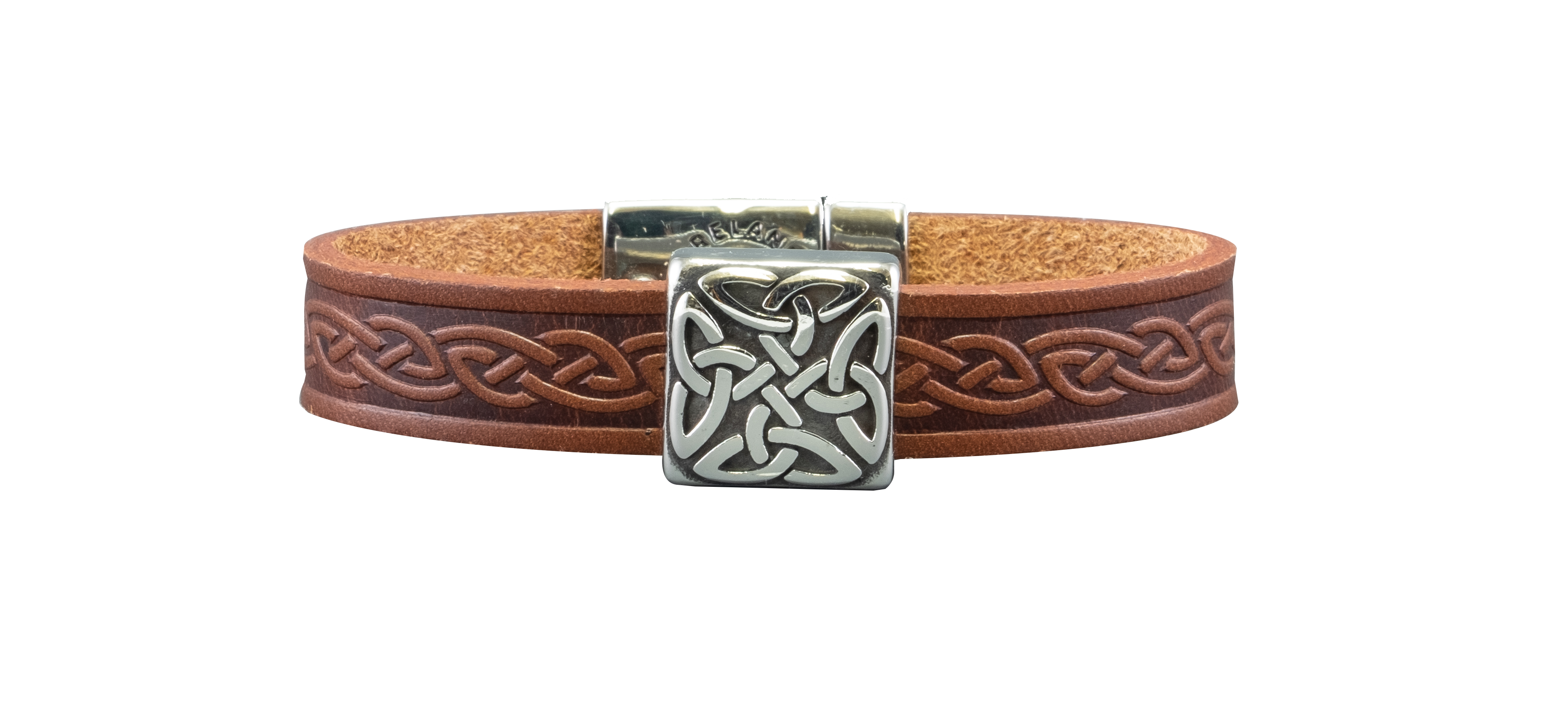 Irish Leather Celtic Silver Charms Bracelet - 7in